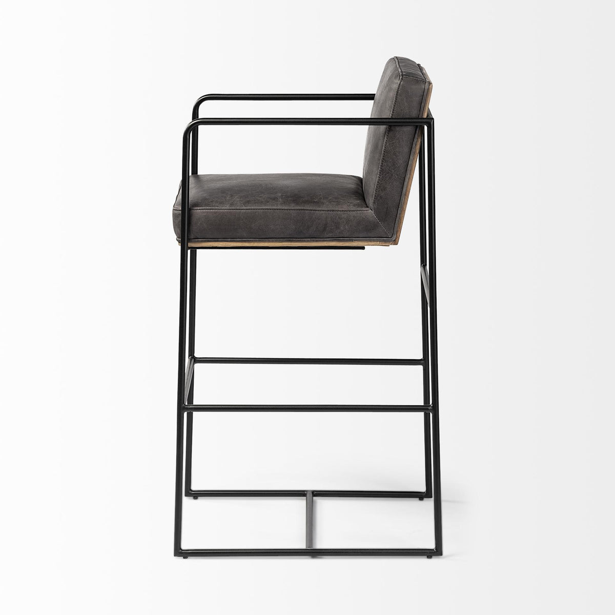 Mercana Stamford 40" Total Height Black Leather Seat w/ Wood Back, Metal Frame Bar Stool