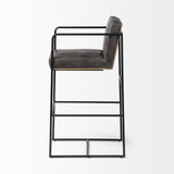 Mercana Stamford 40" Total Height Black Leather Seat w/ Wood Back, Metal Frame Bar Stool