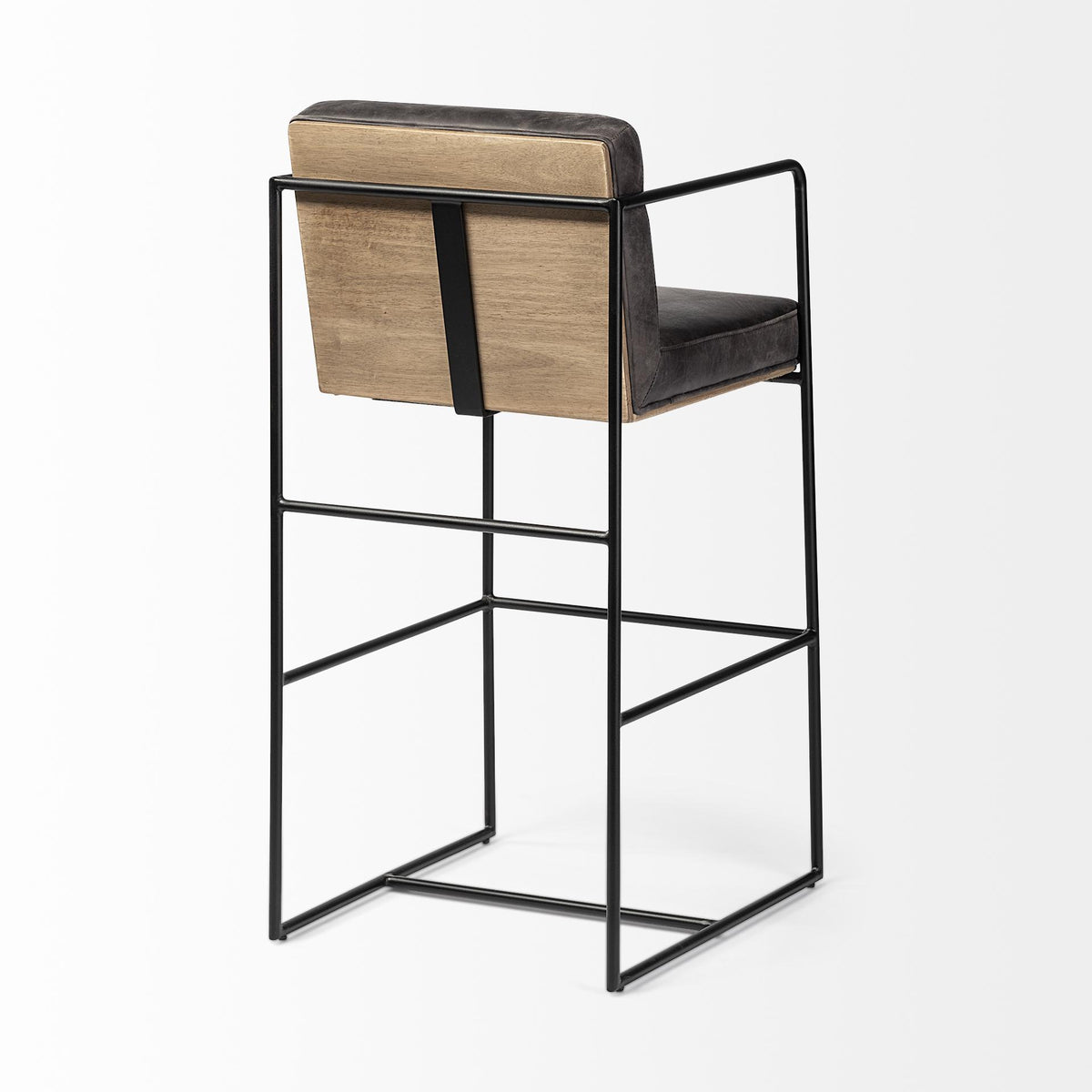 Mercana Stamford 40" Total Height Black Leather Seat w/ Wood Back, Metal Frame Bar Stool