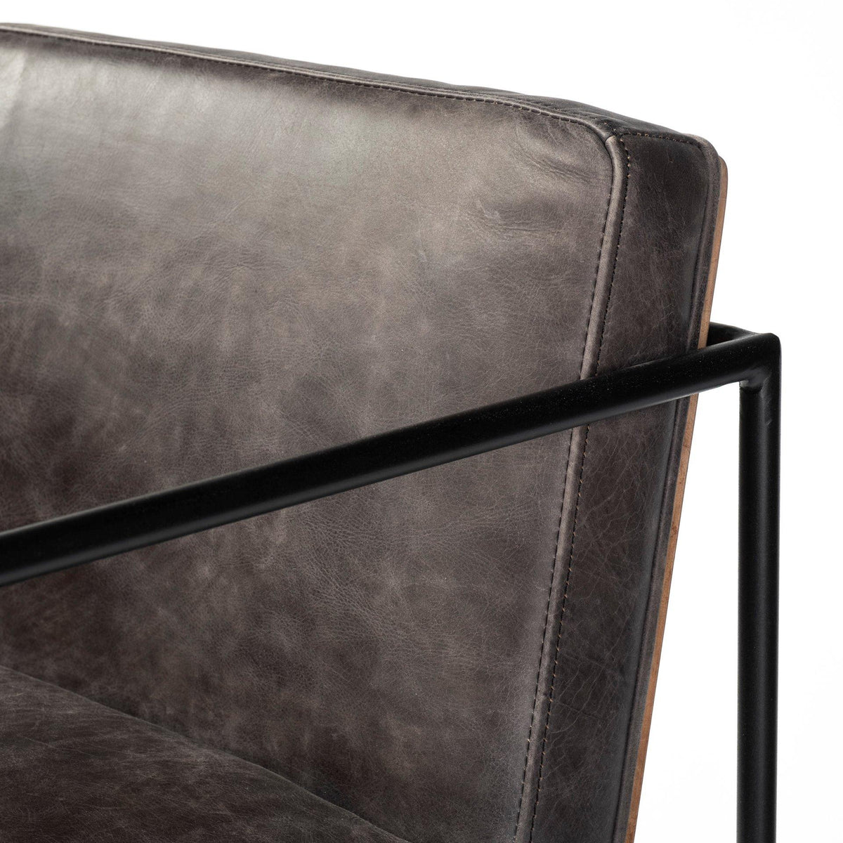 Mercana Stamford 40" Total Height Black Leather Seat w/ Wood Back, Metal Frame Bar Stool
