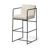 Mercana Stamford 40" Total Height Light Beige Upholstered Seat w/ Wood Back, Metal Frame Bar Stool