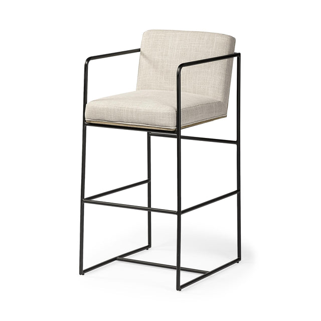 Mercana Stamford 40" Total Height Light Beige Upholstered Seat w/ Wood Back, Metal Frame Bar Stool
