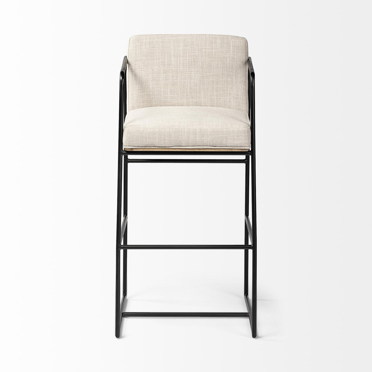 Mercana Stamford 40" Total Height Light Beige Upholstered Seat w/ Wood Back, Metal Frame Bar Stool