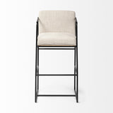 Mercana Stamford 40" Total Height Light Beige Upholstered Seat w/ Wood Back, Metal Frame Bar Stool