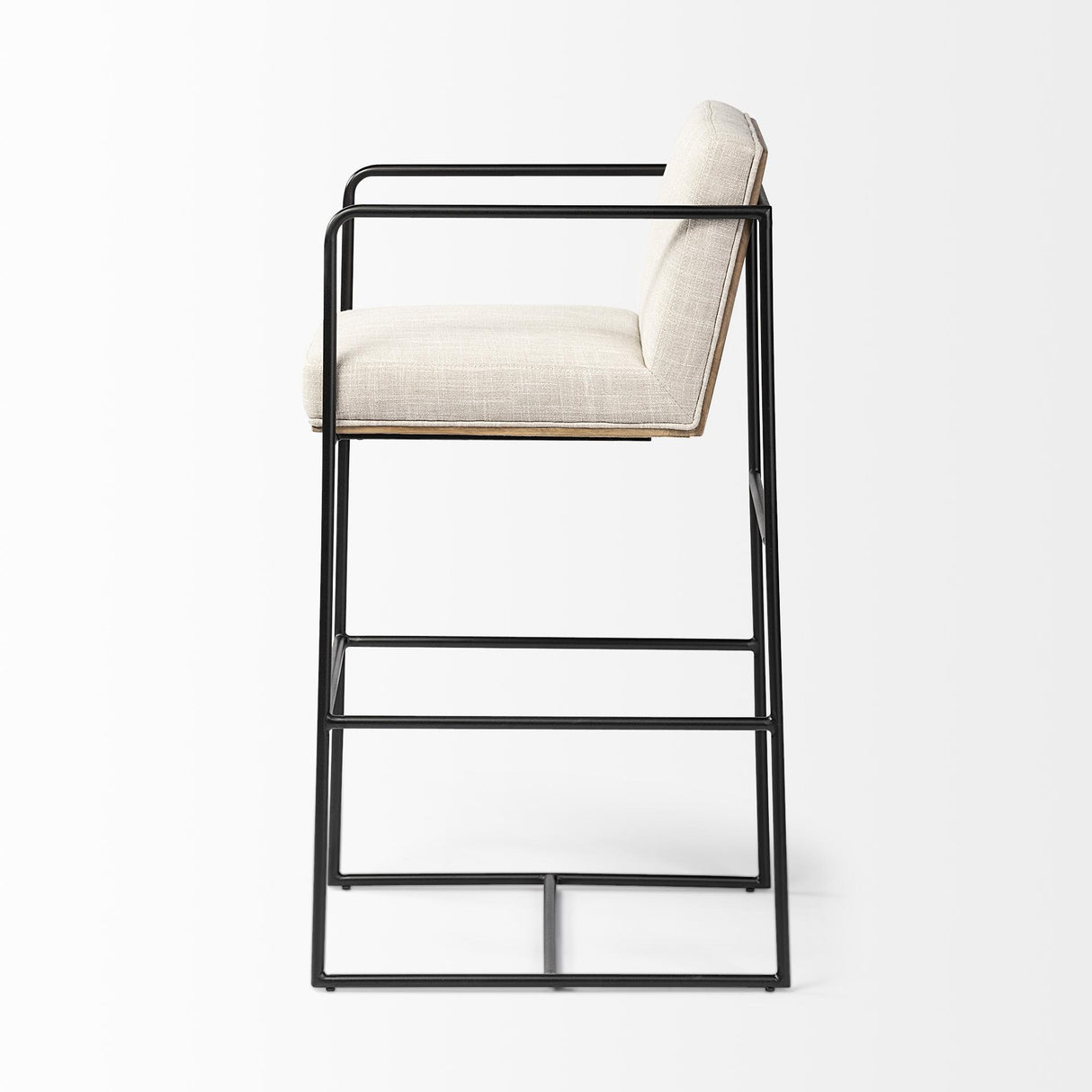 Mercana Stamford 40" Total Height Light Beige Upholstered Seat w/ Wood Back, Metal Frame Bar Stool
