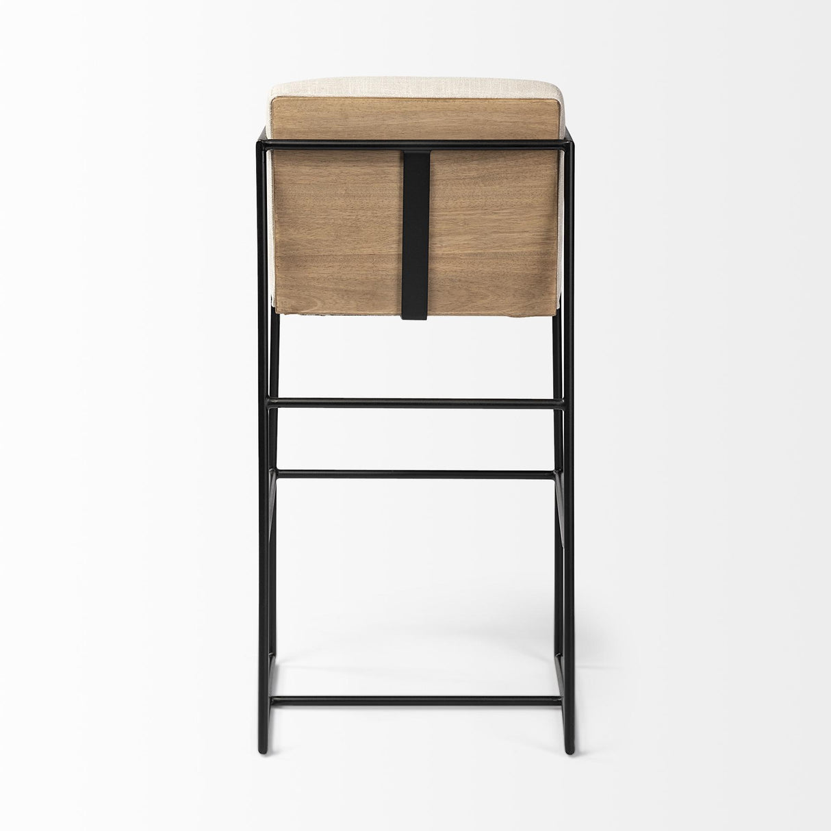 Mercana Stamford 40" Total Height Light Beige Upholstered Seat w/ Wood Back, Metal Frame Bar Stool