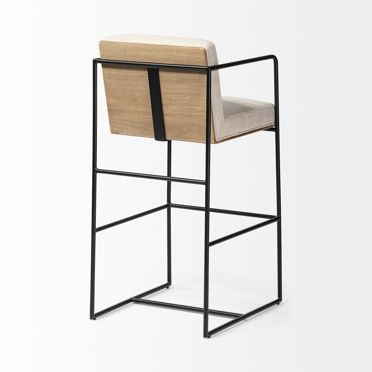 Mercana Stamford 40" Total Height Light Beige Upholstered Seat w/ Wood Back, Metal Frame Bar Stool