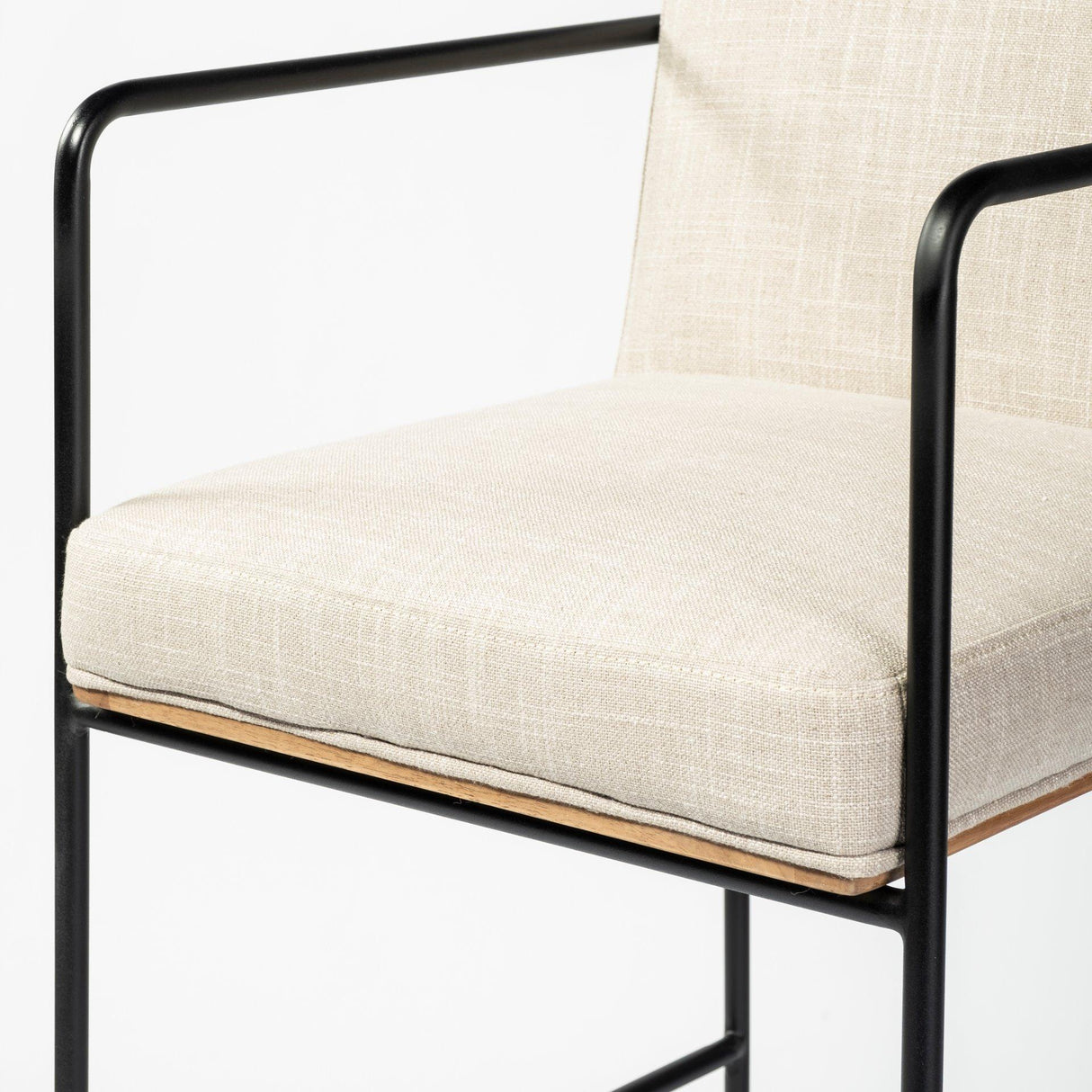 Mercana Stamford 40" Total Height Light Beige Upholstered Seat w/ Wood Back, Metal Frame Bar Stool