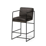 Mercana Stamford 36" Total Height Black Leather Seat w/ Wood Back, Metal Frame Counter Stool