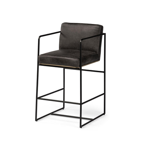 Mercana Stamford 36" Total Height Black Leather Seat w/ Wood Back, Metal Frame Counter Stool