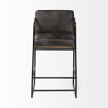 Mercana Stamford 36" Total Height Black Leather Seat w/ Wood Back, Metal Frame Counter Stool