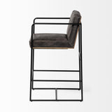 Mercana Stamford 36" Total Height Black Leather Seat w/ Wood Back, Metal Frame Counter Stool