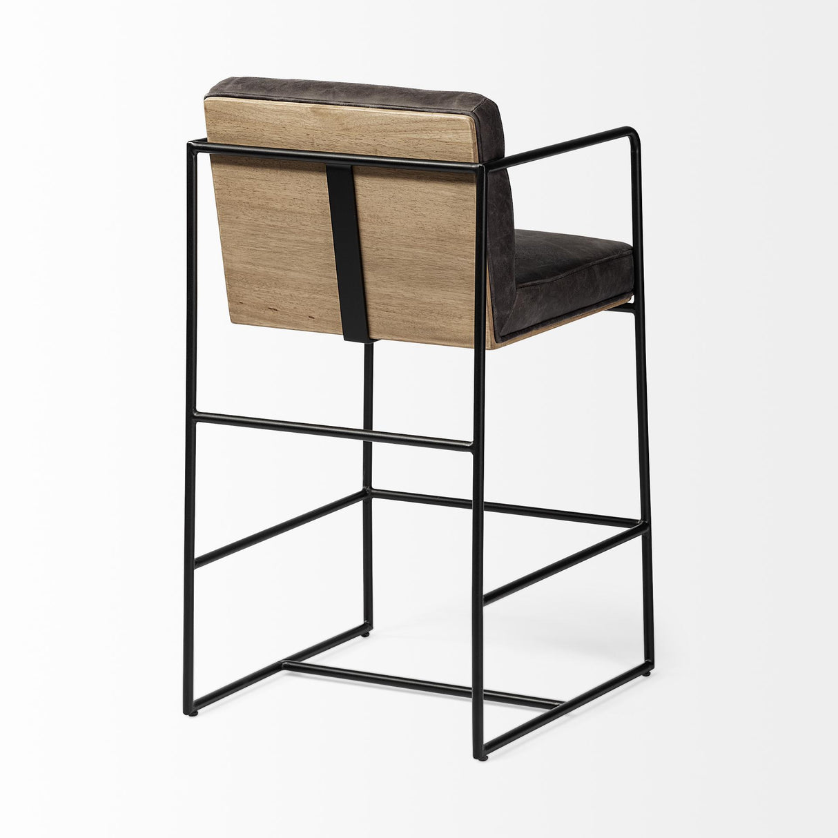 Mercana Stamford 36" Total Height Black Leather Seat w/ Wood Back, Metal Frame Counter Stool