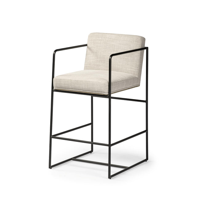 Mercana Stamford 36" Total Height Light Beige Upholstered Seat w/ Wood Back, Metal Frame Counter Stool