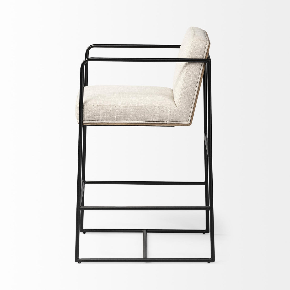 Mercana Stamford 36" Total Height Light Beige Upholstered Seat w/ Wood Back, Metal Frame Counter Stool