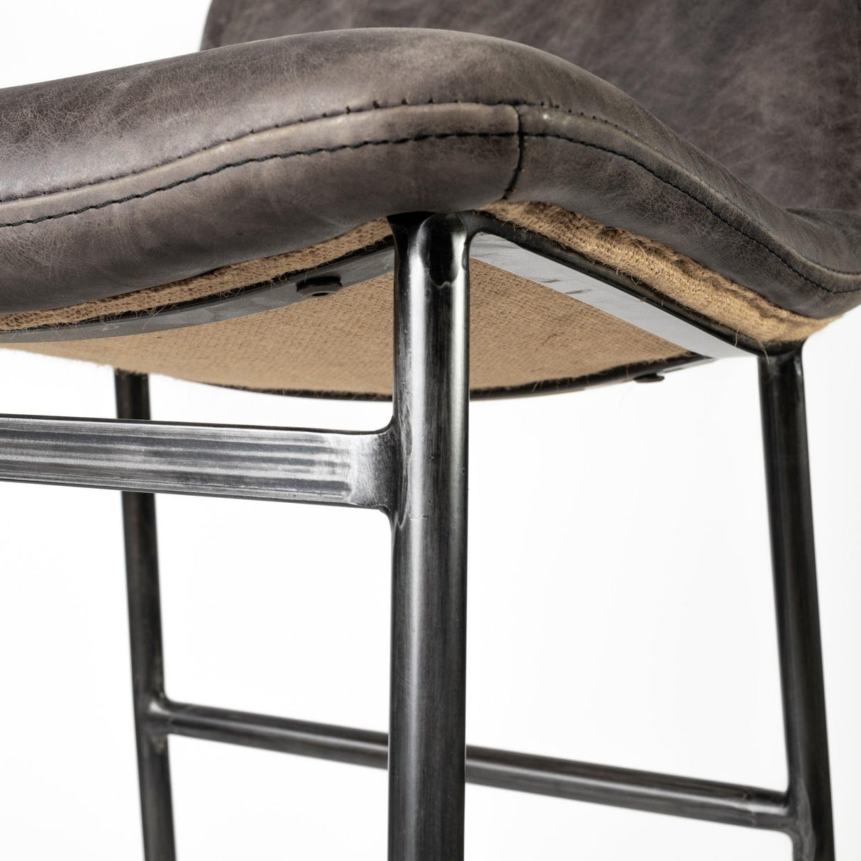 Mercana Kavalan 33.5" Total Height Ebony Leather Seat Black Metal Frame Counter Stool