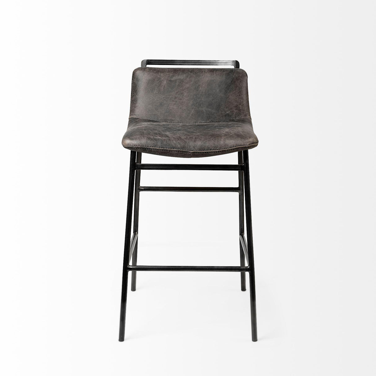 Mercana Kavalan 33.5" Total Height Ebony Leather Seat Black Metal Frame Counter Stool
