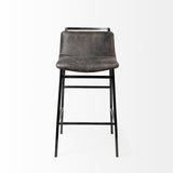 Mercana Kavalan 33.5" Total Height Ebony Leather Seat Black Metal Frame Counter Stool