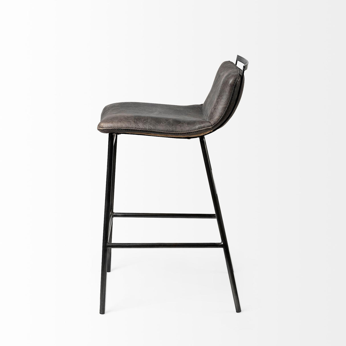 Mercana Kavalan 33.5" Total Height Ebony Leather Seat Black Metal Frame Counter Stool