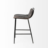 Mercana Kavalan 33.5" Total Height Ebony Leather Seat Black Metal Frame Counter Stool