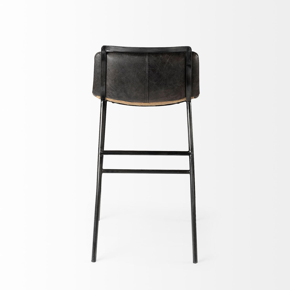 Mercana Kavalan 33.5" Total Height Ebony Leather Seat Black Metal Frame Counter Stool