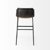 Mercana Kavalan 33.5" Total Height Ebony Leather Seat Black Metal Frame Counter Stool