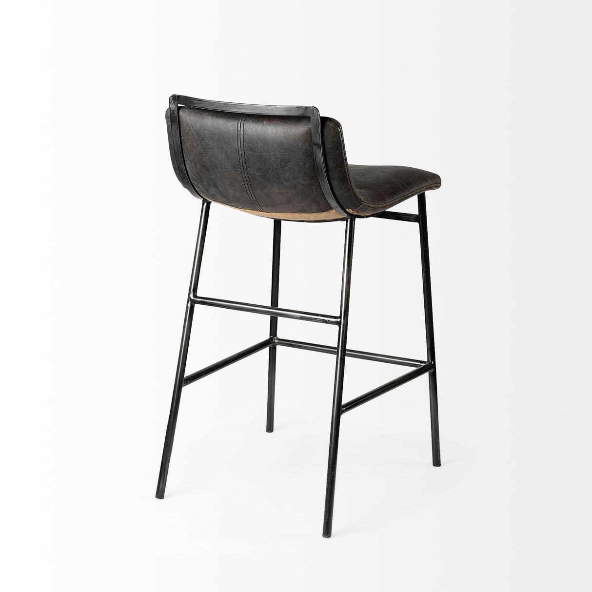 Mercana Kavalan 33.5" Total Height Ebony Leather Seat Black Metal Frame Counter Stool