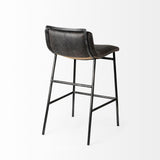 Mercana Kavalan 33.5" Total Height Ebony Leather Seat Black Metal Frame Counter Stool