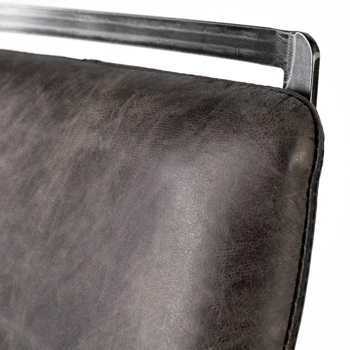 Mercana Kavalan 33.5" Total Height Ebony Leather Seat Black Metal Frame Counter Stool