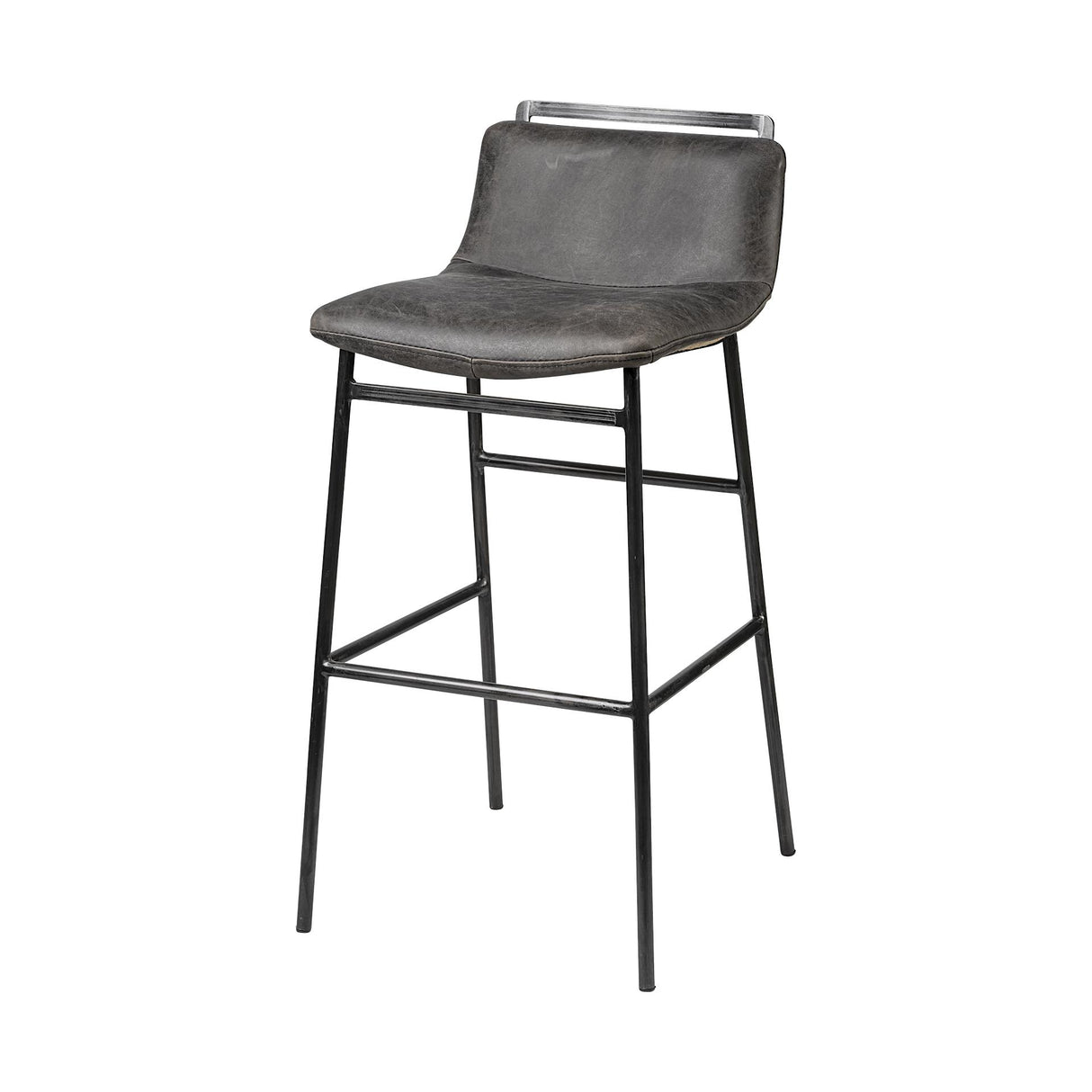 Mercana Kavalan 37.5" Total Height Ebony Leather Seat Black Metal Frame Bar Stool