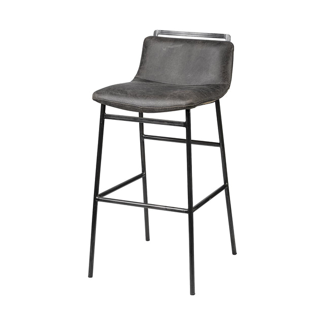 Mercana Kavalan 37.5" Total Height Ebony Leather Seat Black Metal Frame Bar Stool