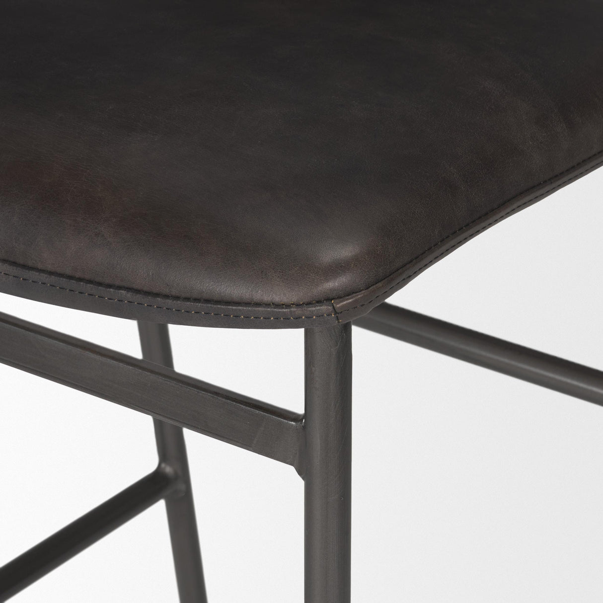 Mercana Kavalan 37.5" Total Height Ebony Leather Seat Black Metal Frame Bar Stool