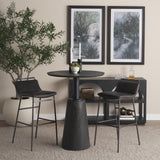 Mercana Kavalan 37.5" Total Height Ebony Leather Seat Black Metal Frame Bar Stool