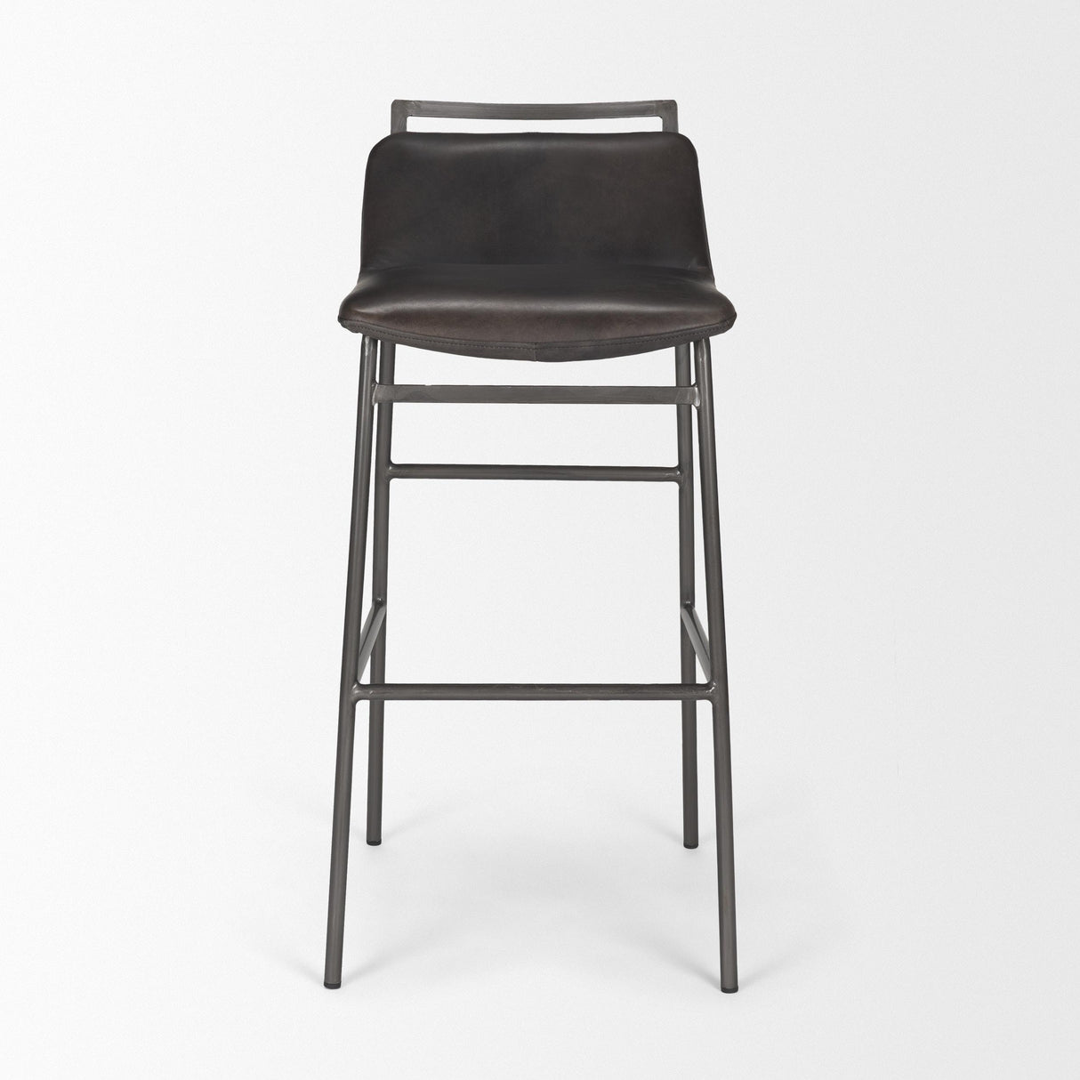 Mercana Kavalan 37.5" Total Height Ebony Leather Seat Black Metal Frame Bar Stool