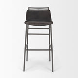 Mercana Kavalan 37.5" Total Height Ebony Leather Seat Black Metal Frame Bar Stool