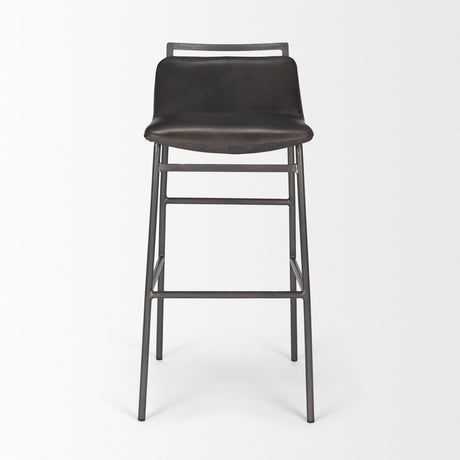 Mercana Kavalan 37.5" Total Height Ebony Leather Seat Black Metal Frame Bar Stool