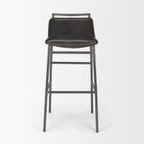 Mercana Kavalan 37.5" Total Height Ebony Leather Seat Black Metal Frame Bar Stool