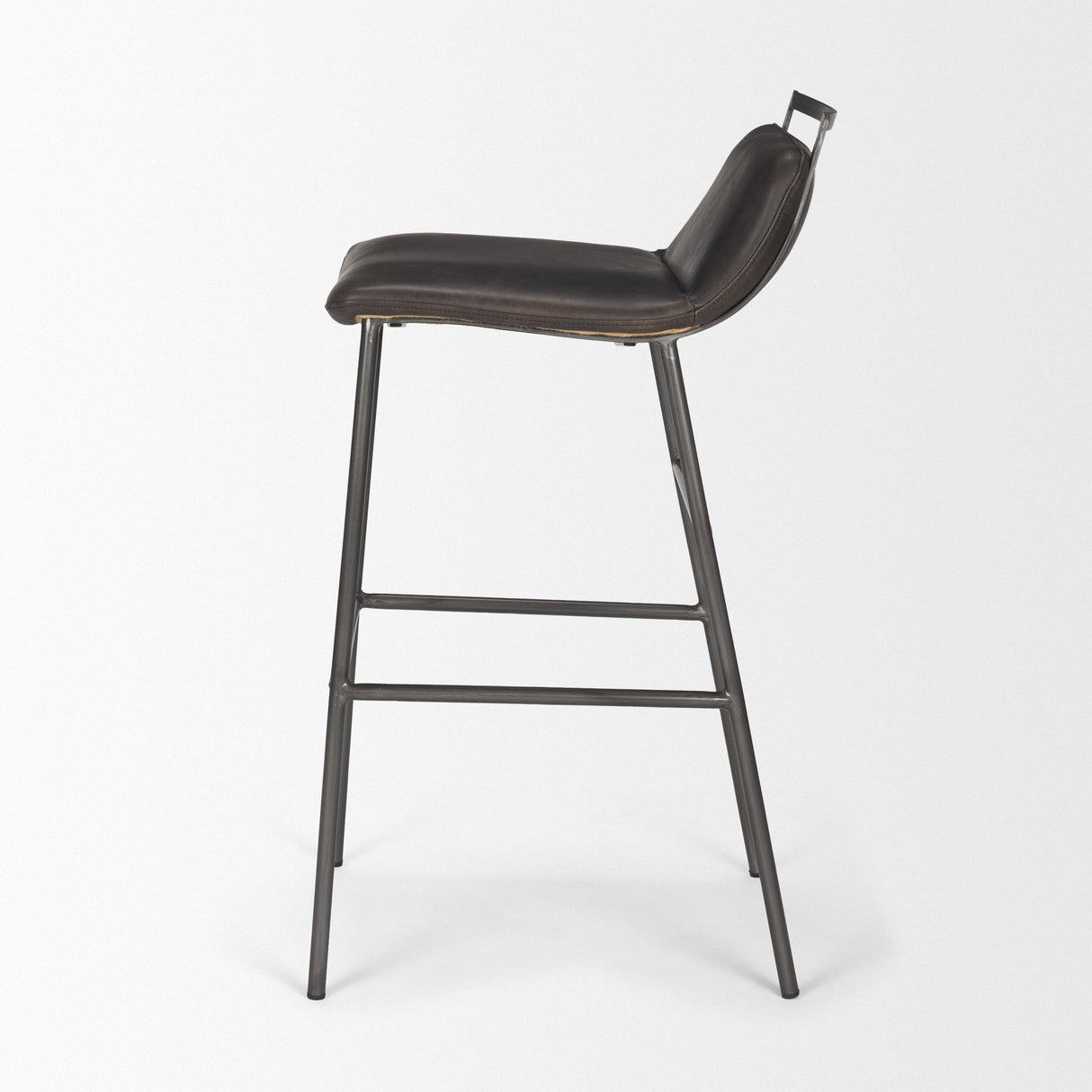Mercana Kavalan 37.5" Total Height Ebony Leather Seat Black Metal Frame Bar Stool