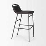 Mercana Kavalan 37.5" Total Height Ebony Leather Seat Black Metal Frame Bar Stool