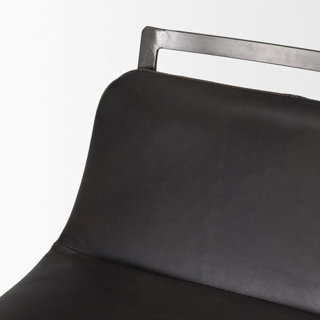 Mercana Kavalan 37.5" Total Height Ebony Leather Seat Black Metal Frame Bar Stool