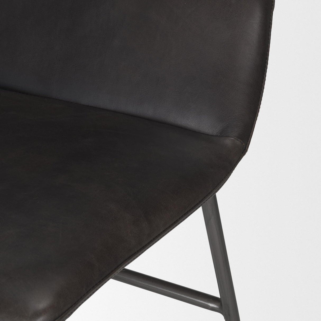 Mercana Kavalan 37.5" Total Height Ebony Leather Seat Black Metal Frame Bar Stool