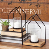 Mercana Leopold Set of Two Black Metal Wooden Base Table Candle Holders