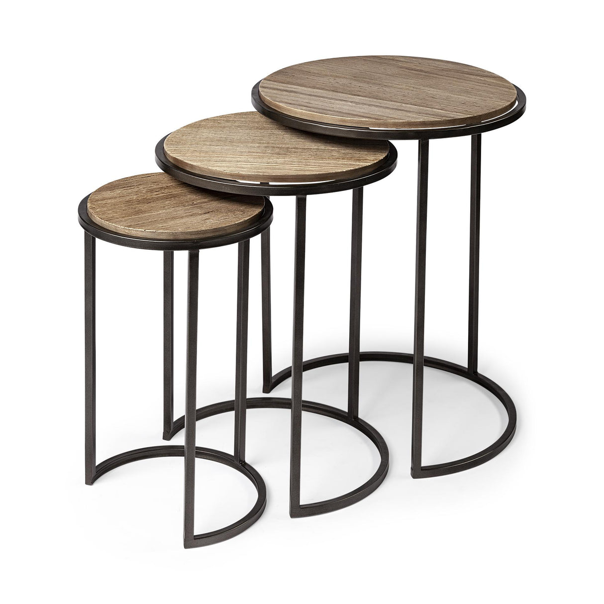 Mercana Glover (Set of 3) 20L x 20W Brown Wood Round Top W/Metal Nesting Accent Tables