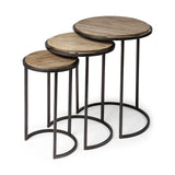 Mercana Glover (Set of 3) 20L x 20W Brown Wood Round Top W/Metal Nesting Accent Tables