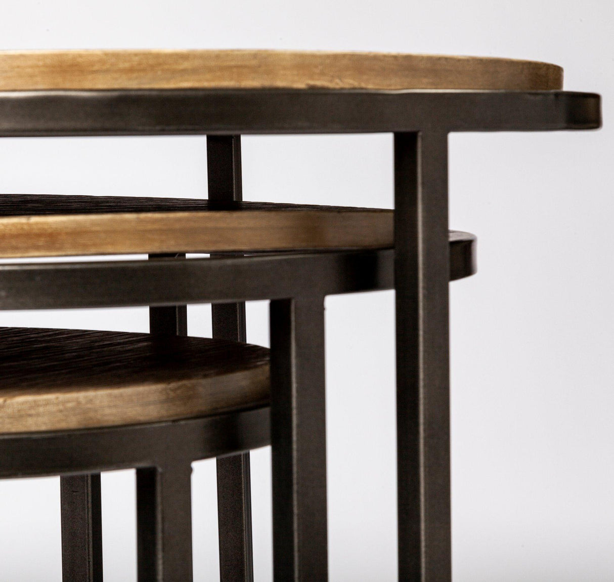 Mercana Glover (Set of 3) 20L x 20W Brown Wood Round Top W/Metal Nesting Accent Tables