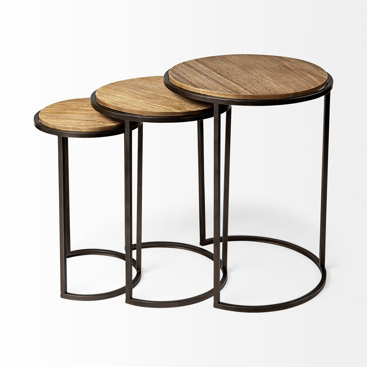 Mercana Glover (Set of 3) 20L x 20W Brown Wood Round Top W/Metal Nesting Accent Tables