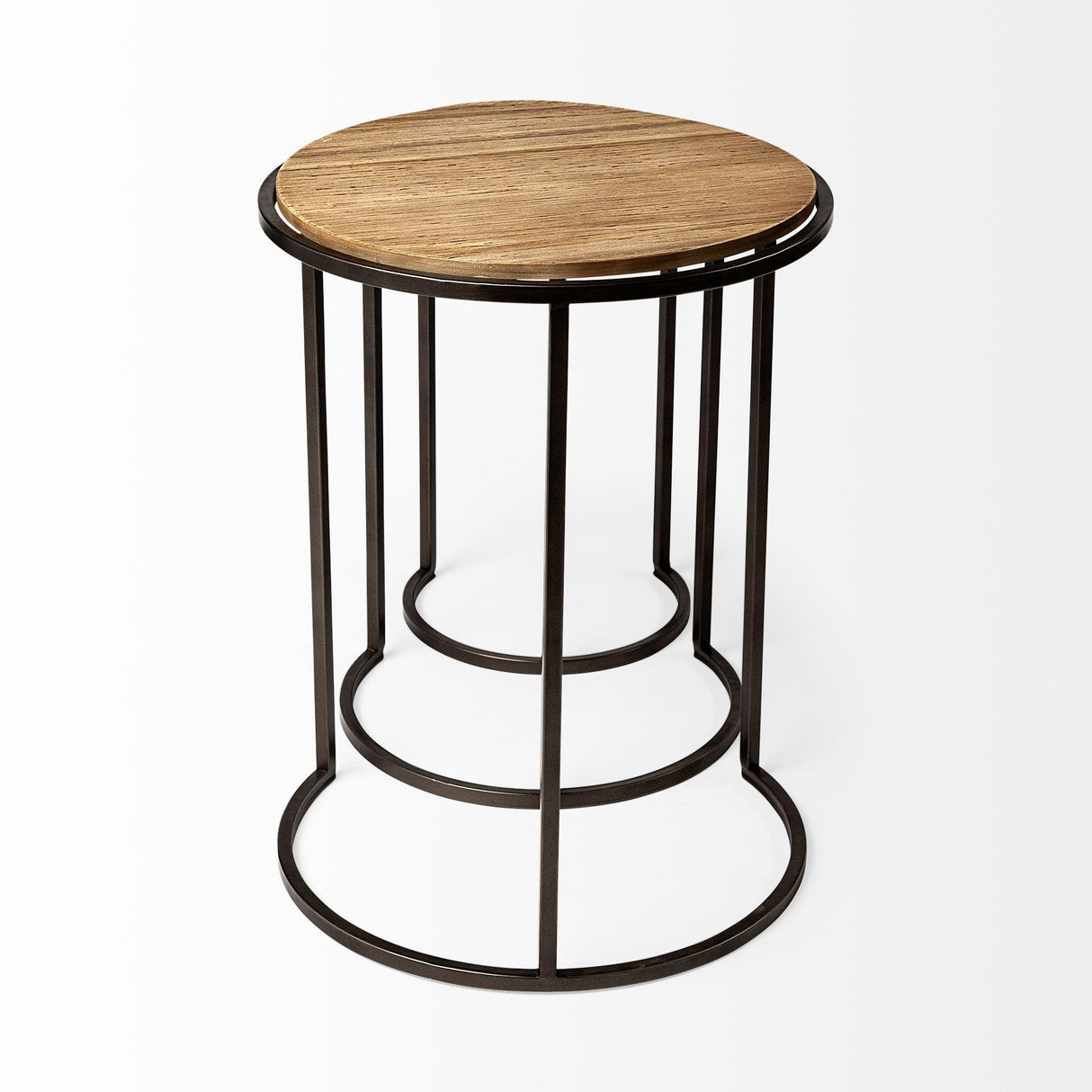 Mercana Glover (Set of 3) 20L x 20W Brown Wood Round Top W/Metal Nesting Accent Tables