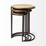 Mercana Glover (Set of 3) 20L x 20W Brown Wood Round Top W/Metal Nesting Accent Tables