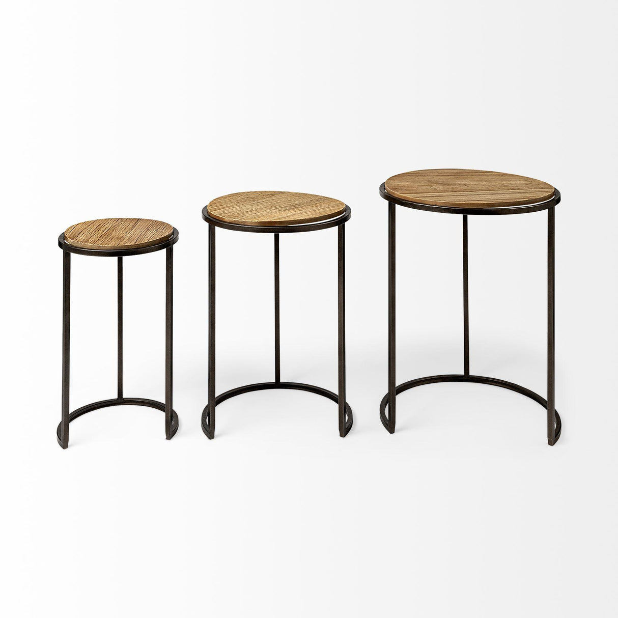 Mercana Glover (Set of 3) 20L x 20W Brown Wood Round Top W/Metal Nesting Accent Tables