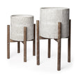 Mercana Groot Set of Two 11.8 x 23 Eggshell Ceramic Wooden Base Plant Stands
